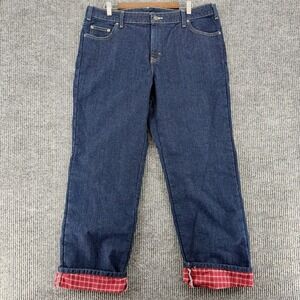 Dickies Flannel Lined Jeans Women 16 Straight Leg Red Plaid Workwear‎